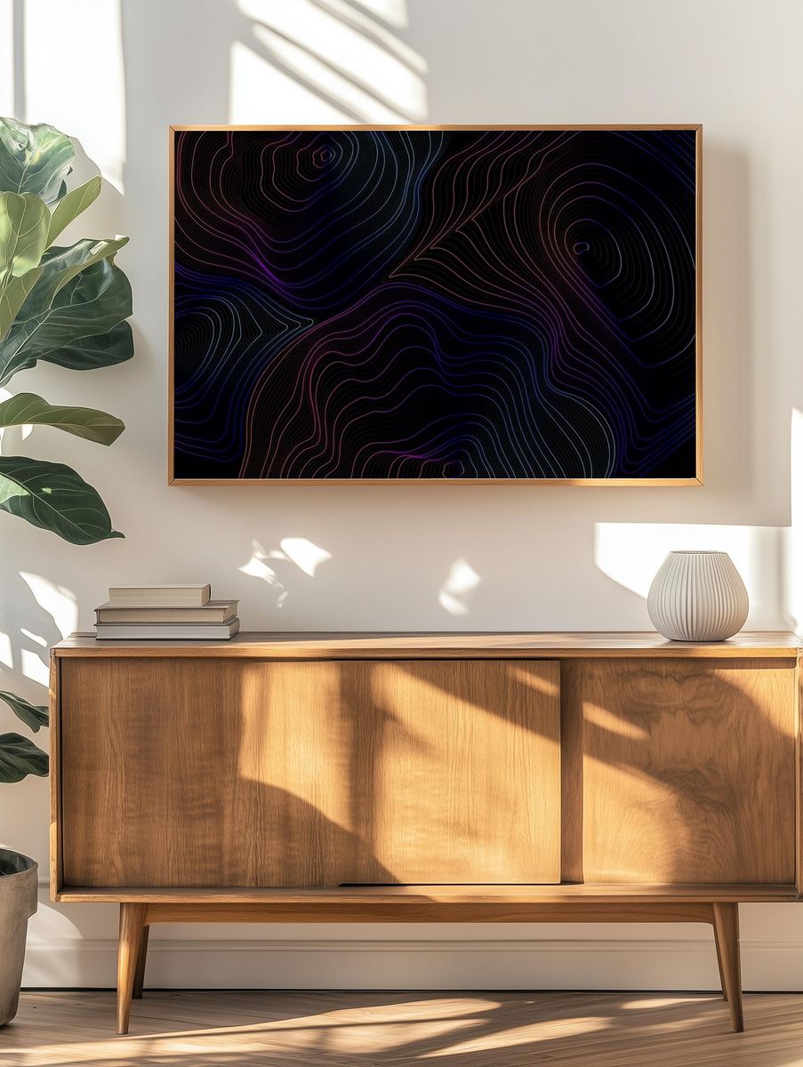 Blue pink abstract map contour. — room view 3