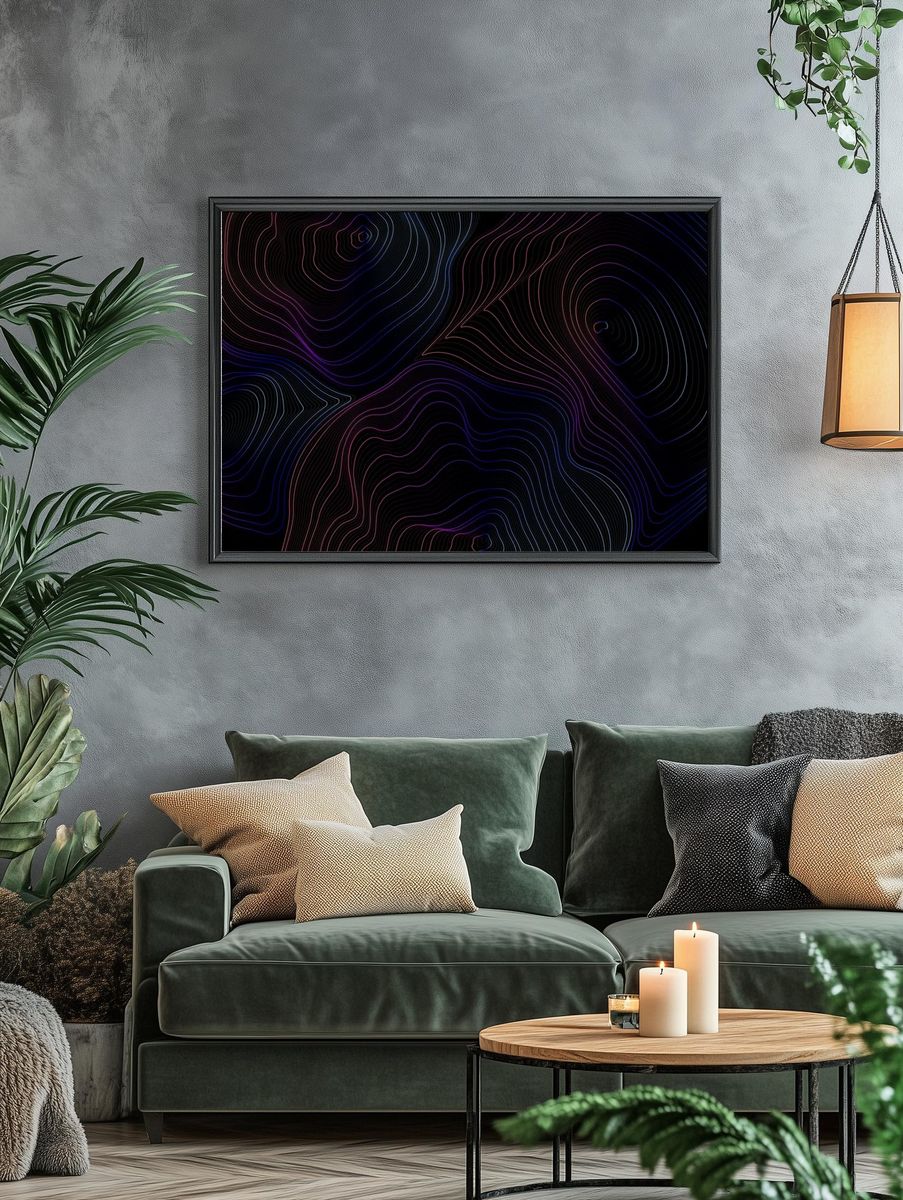 Blue pink abstract map contour. — room view 4