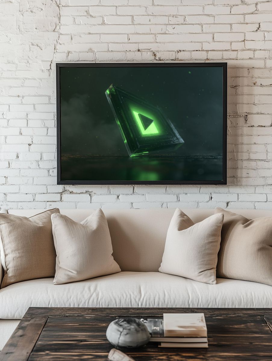 Neon Green Triangle Abstract Poster. — room view 1