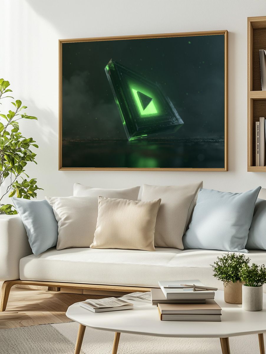 Neon Green Triangle Abstract Poster. — room view 2