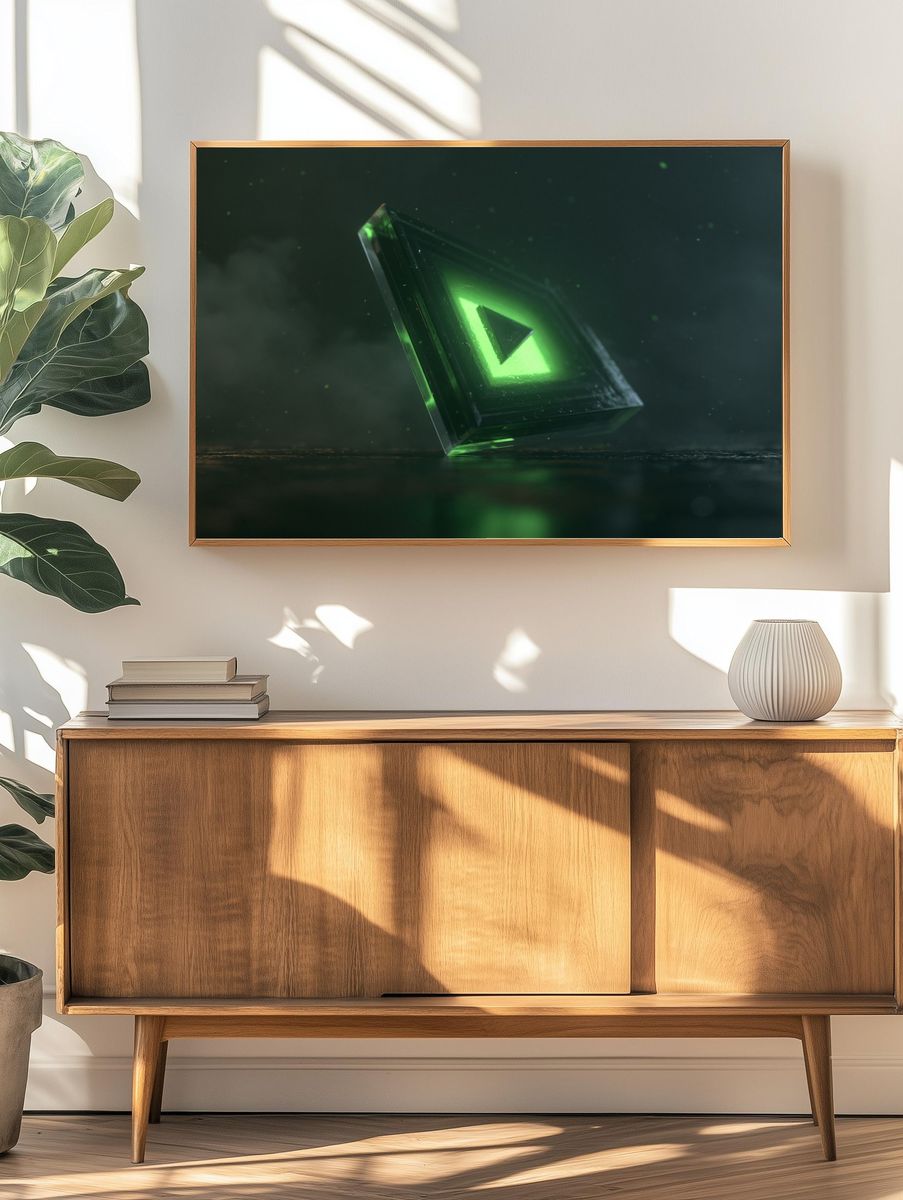 Neon Green Triangle Abstract Poster. — room view 3
