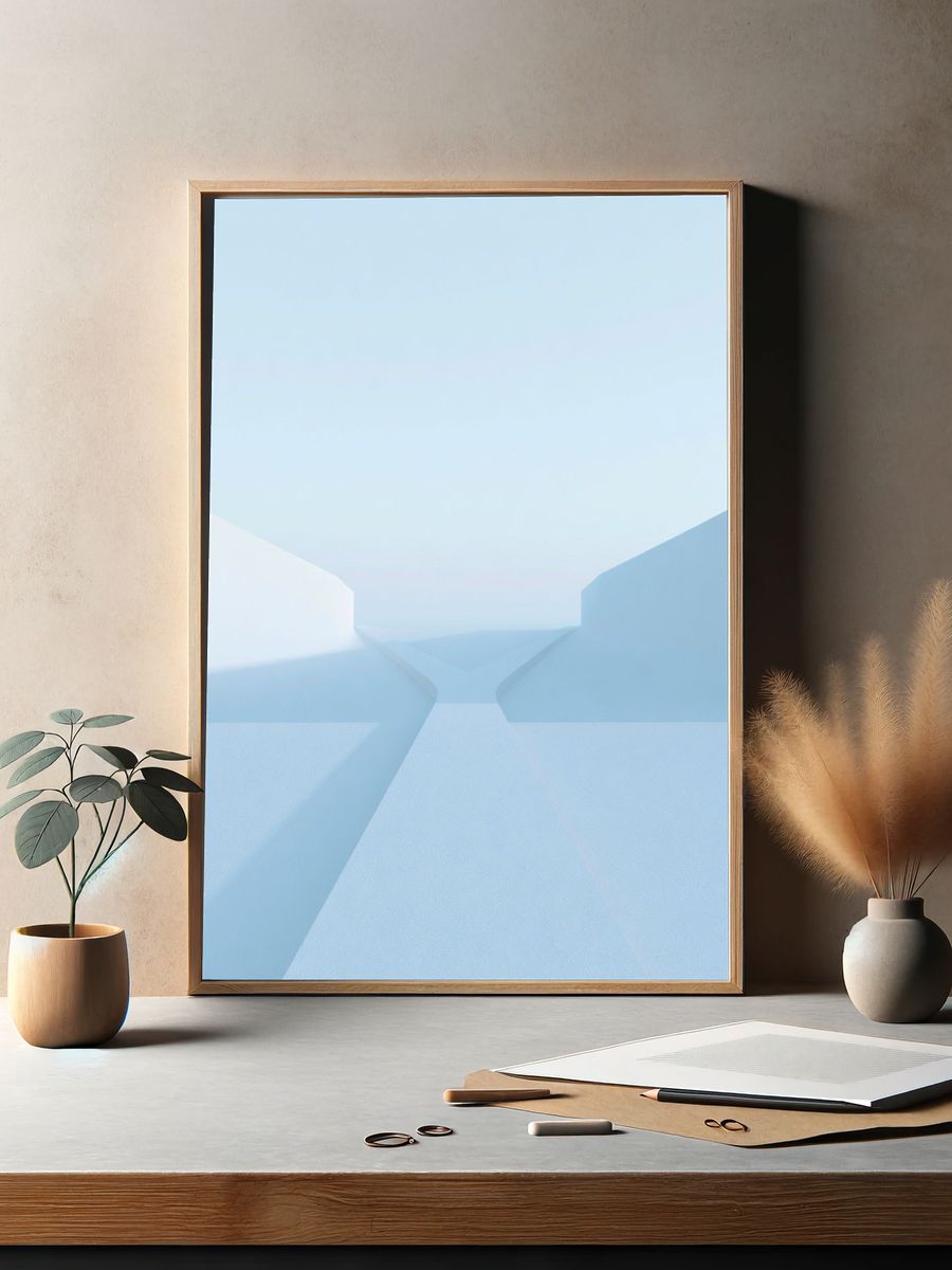 Minimal Blue Geometric Abstract Poster. — room view 2