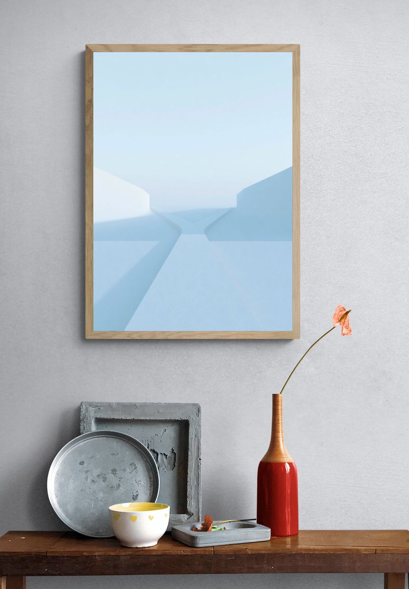 Minimal Blue Geometric Abstract Poster. — room view 3