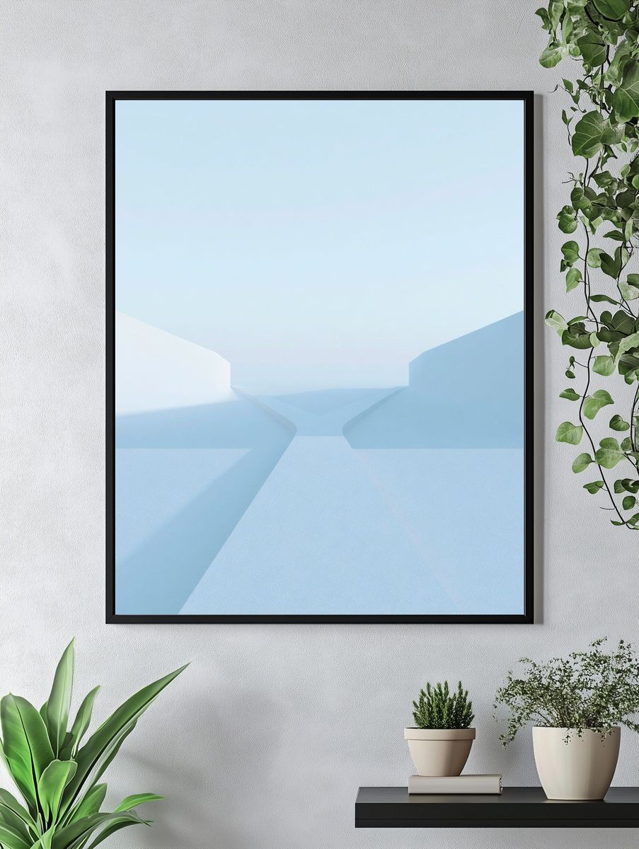 Minimal Blue Geometric Abstract Poster. — room view 4