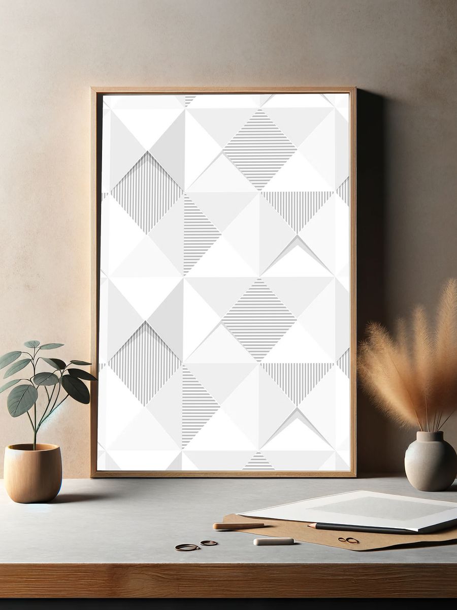 Seamless white geometric triangle patterned. — room view 2