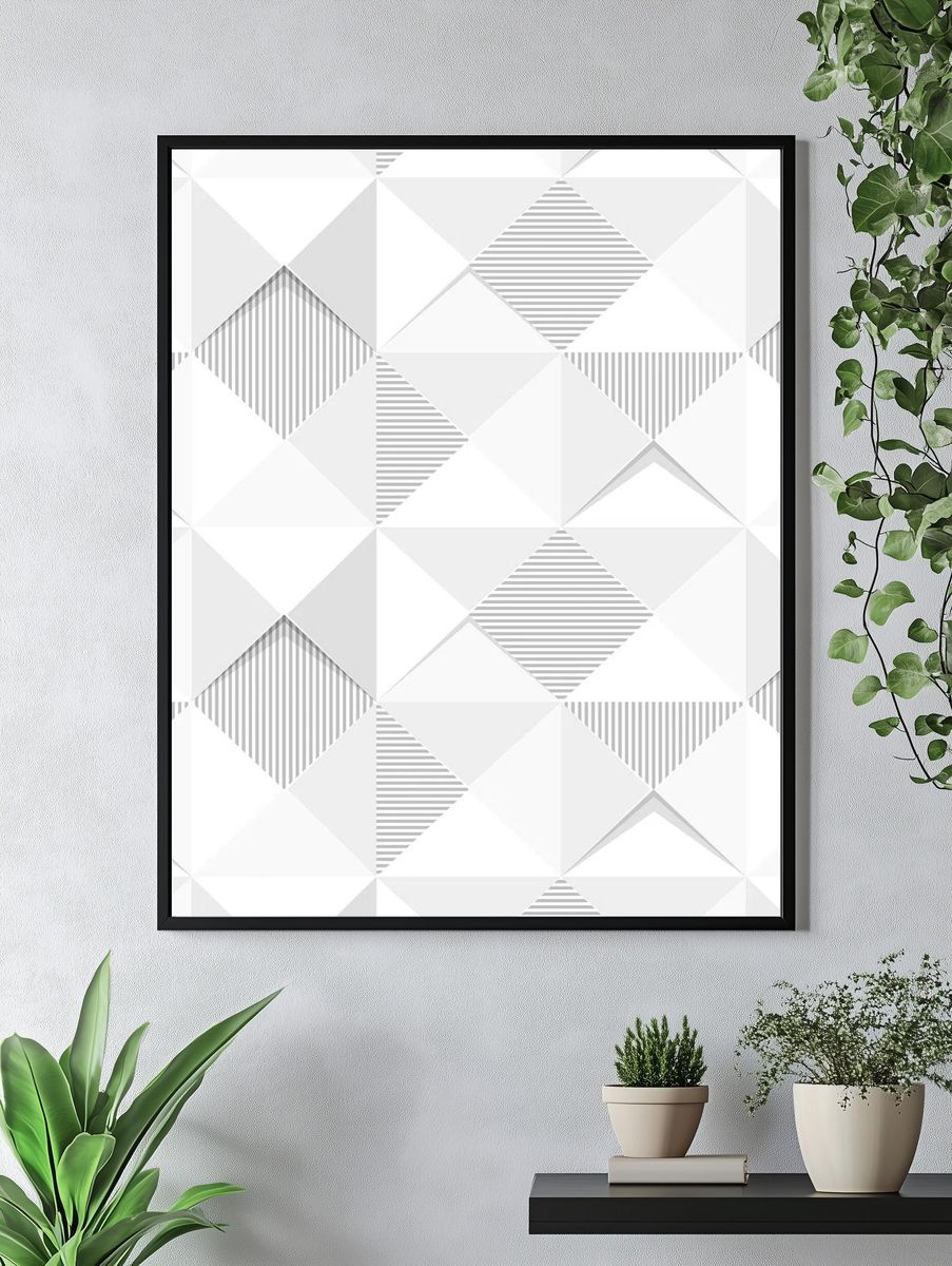 Seamless white geometric triangle patterned. — room view 4