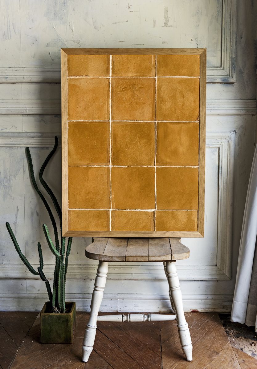 Golden Tile Grid Abstract Poster. — room view 1