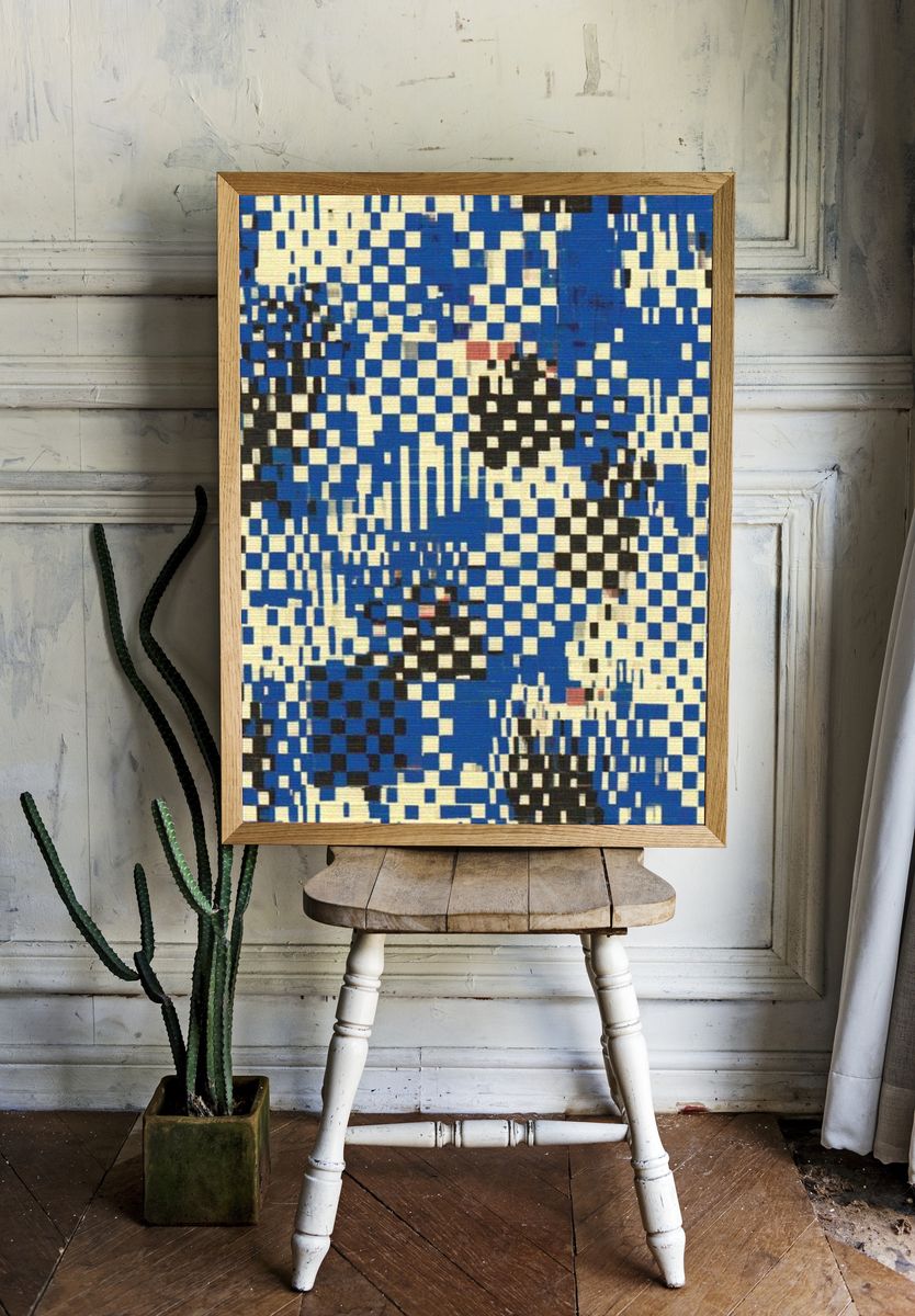 Blue Pixel Mosaic Abstract Poster. — room view 1