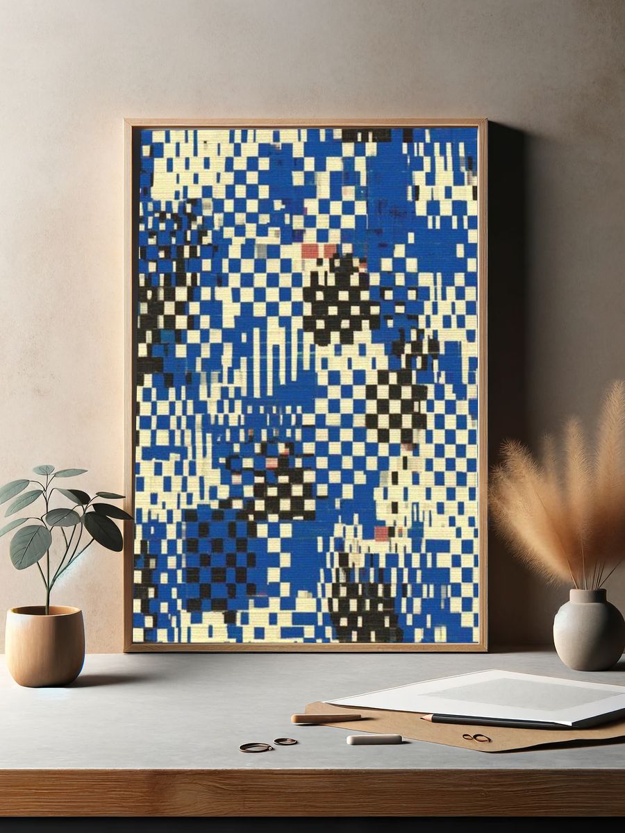 Blue Pixel Mosaic Abstract Poster. — room view 2