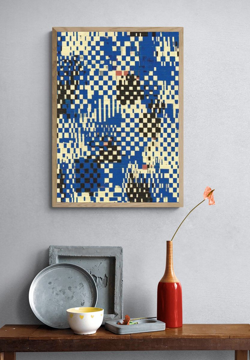 Blue Pixel Mosaic Abstract Poster. — room view 3