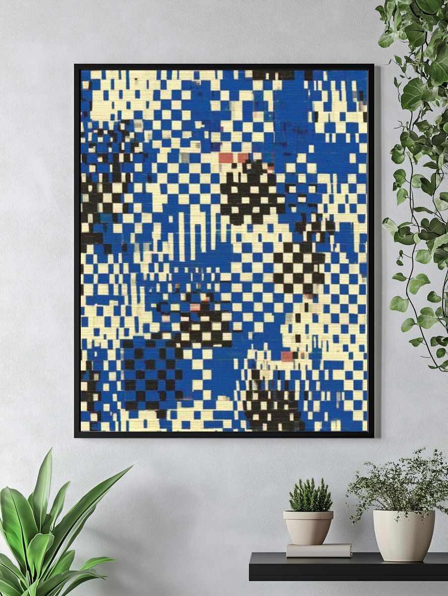 Blue Pixel Mosaic Abstract Poster. — room view 4