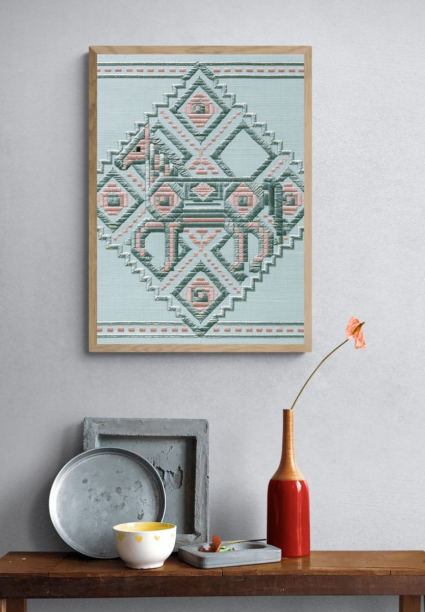 Geometric Embroidery Pattern Poster. — room view 3