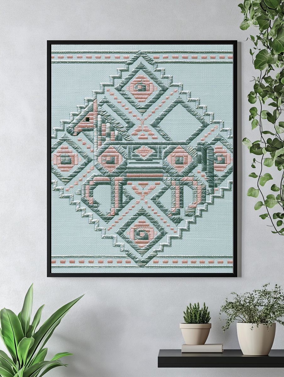 Geometric Embroidery Pattern Poster. — room view 4