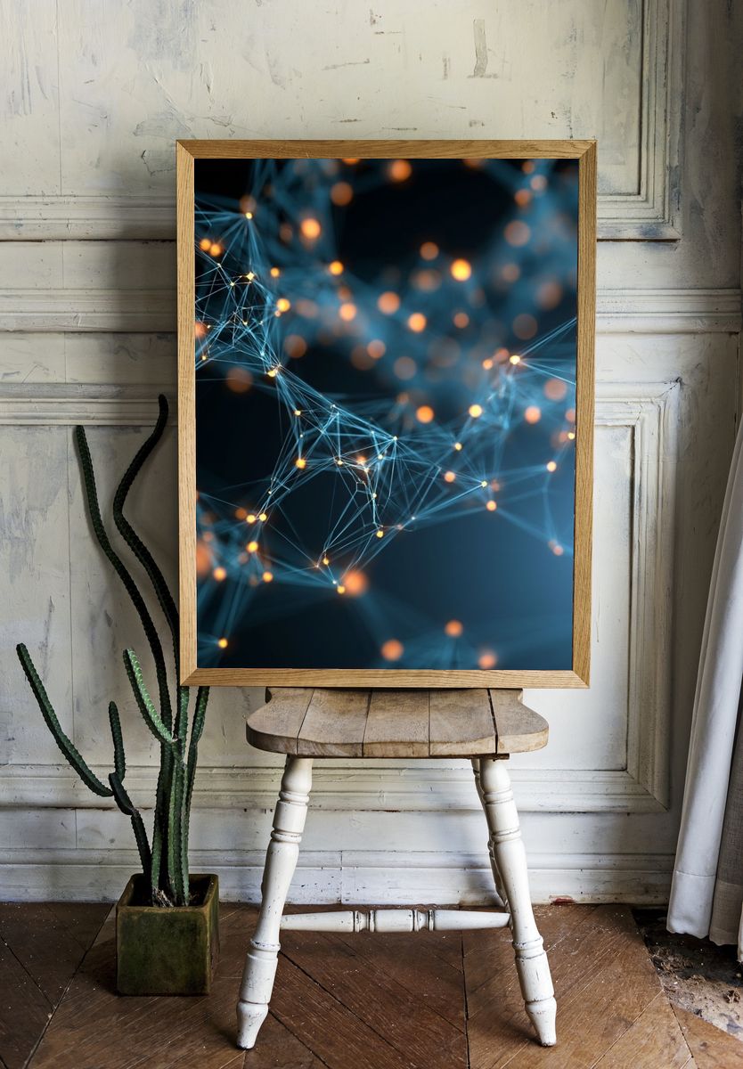 Neon Network Abstract Poster. room preview
