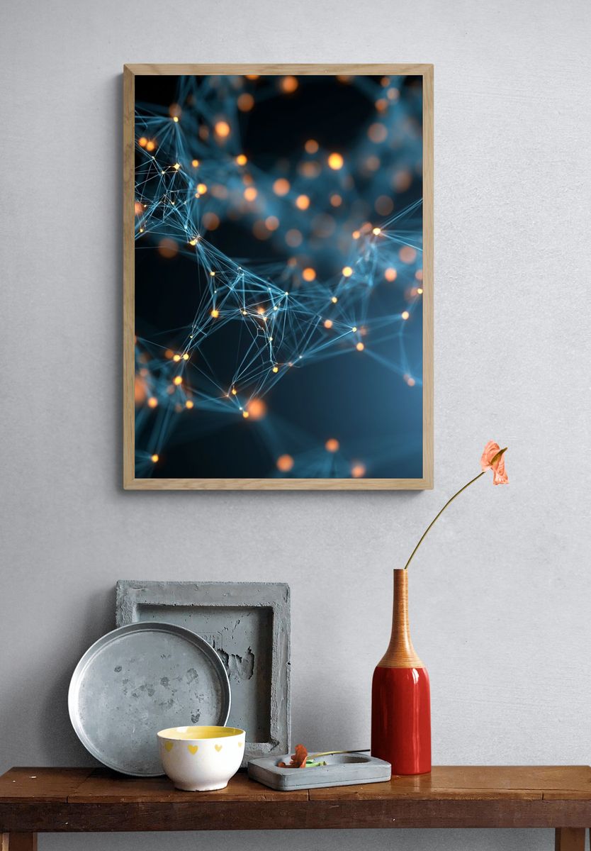 Neon Network Abstract Poster. — room view 3