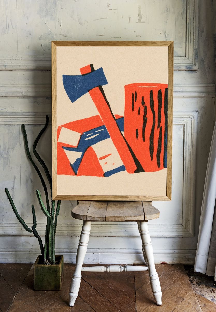 Geometric Red Blue Abstract Poster. — room view 1