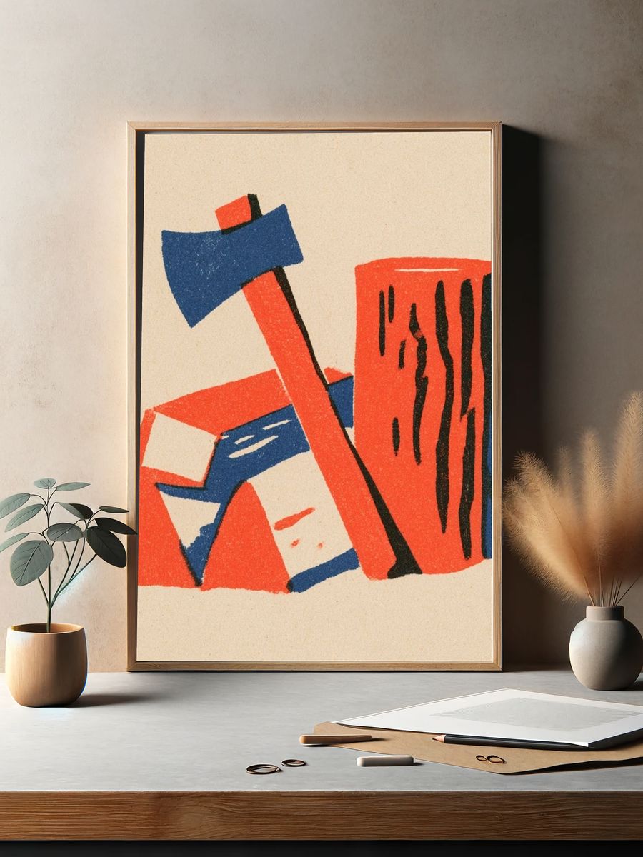 Geometric Red Blue Abstract Poster. — room view 2