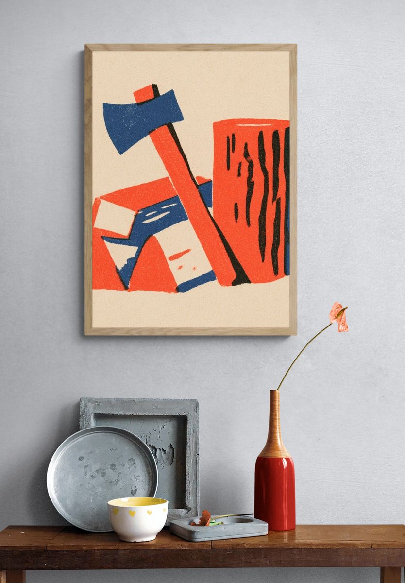 Geometric Red Blue Abstract Poster. — room view 3