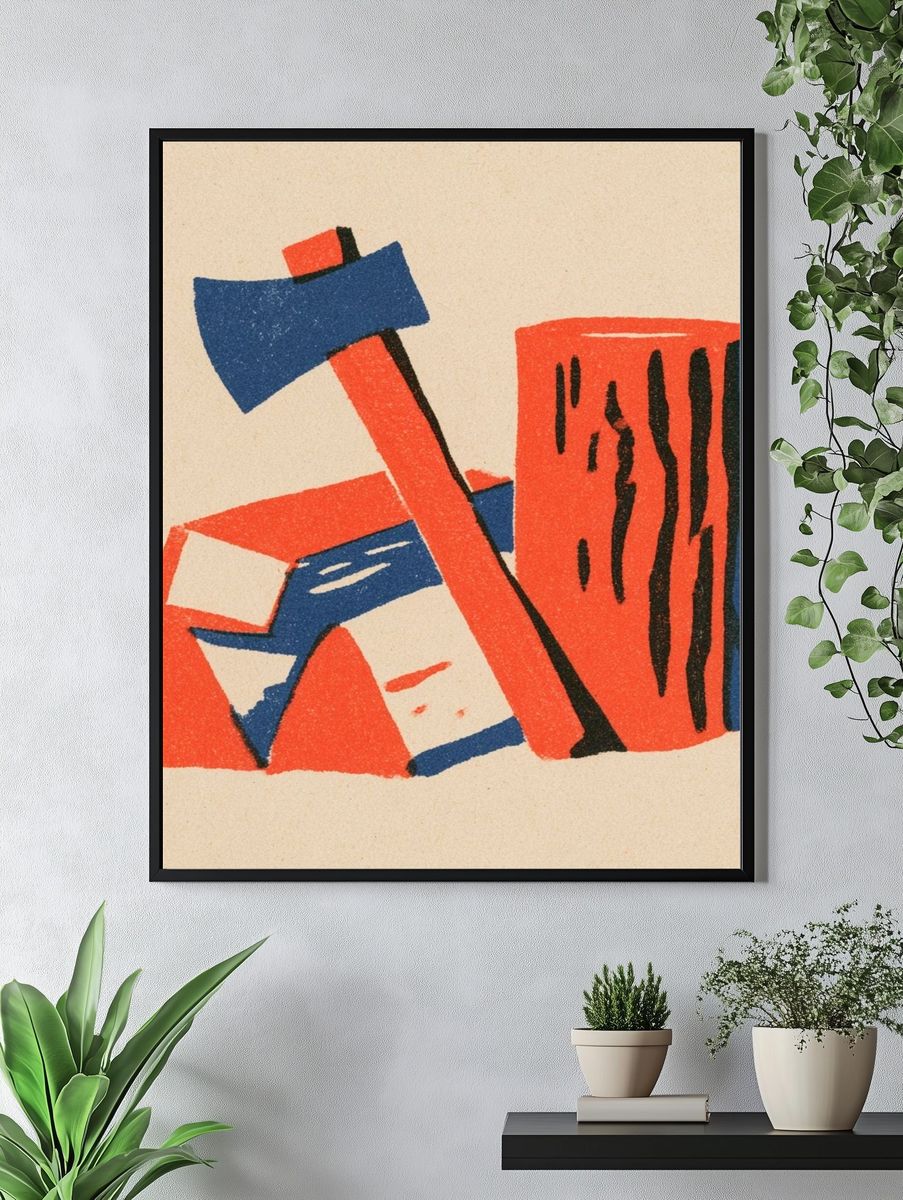 Geometric Red Blue Abstract Poster. — room view 4