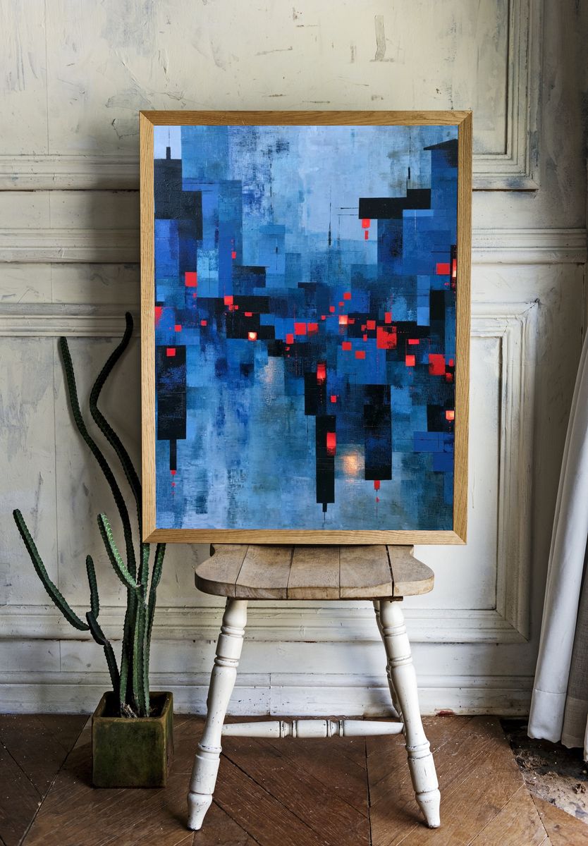 Blue City Lights Abstract Poster. — room view 1