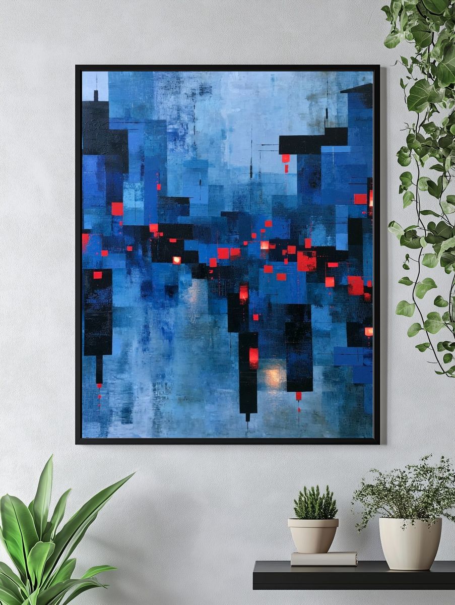 Blue City Lights Abstract Poster. — room view 4