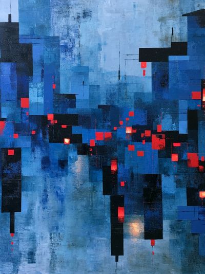 Blue City Lights Abstract Poster.