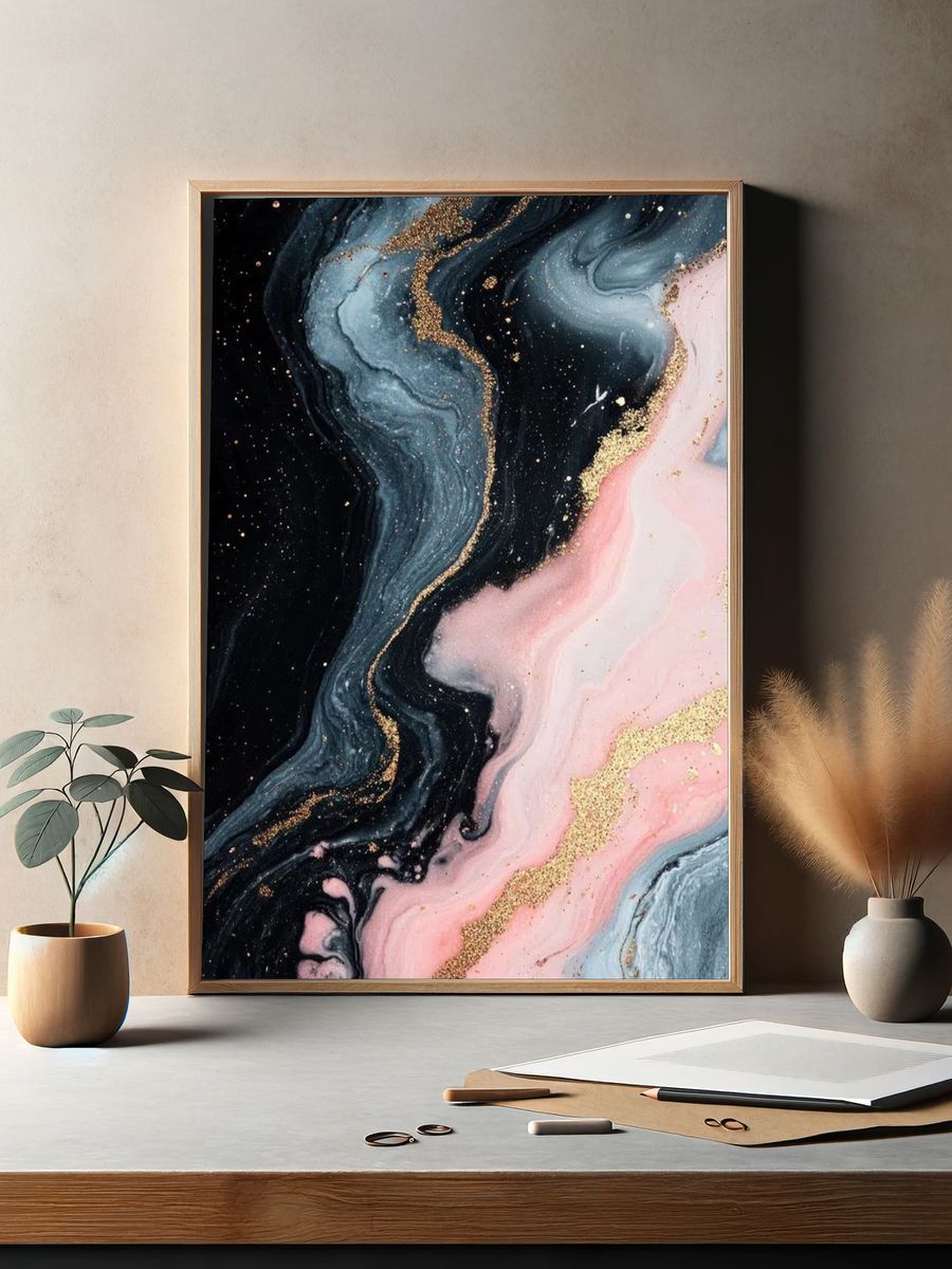 Abstract Marble Gold Glitter Poster. — room view 2