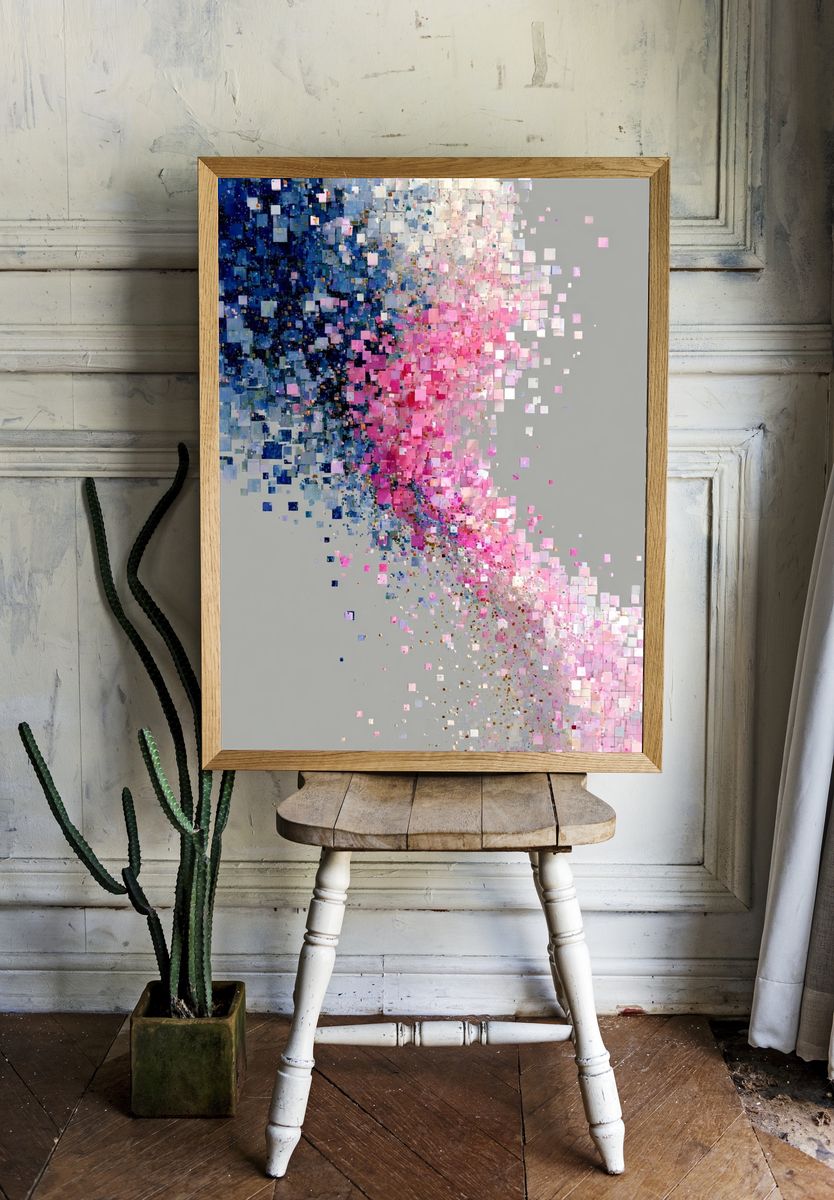 Pastel Pixel Drift Abstract Poster. — room view 1