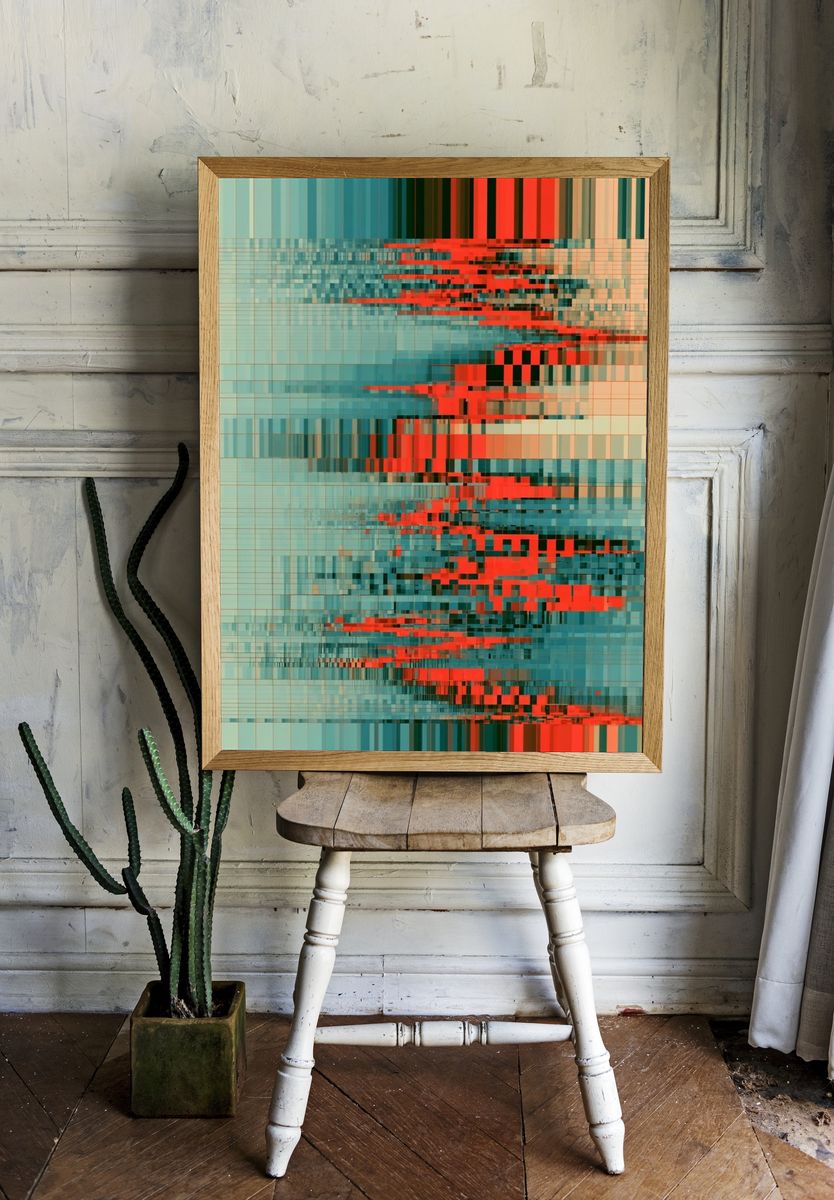 Glitch Grid Abstract Poster. — room view 1