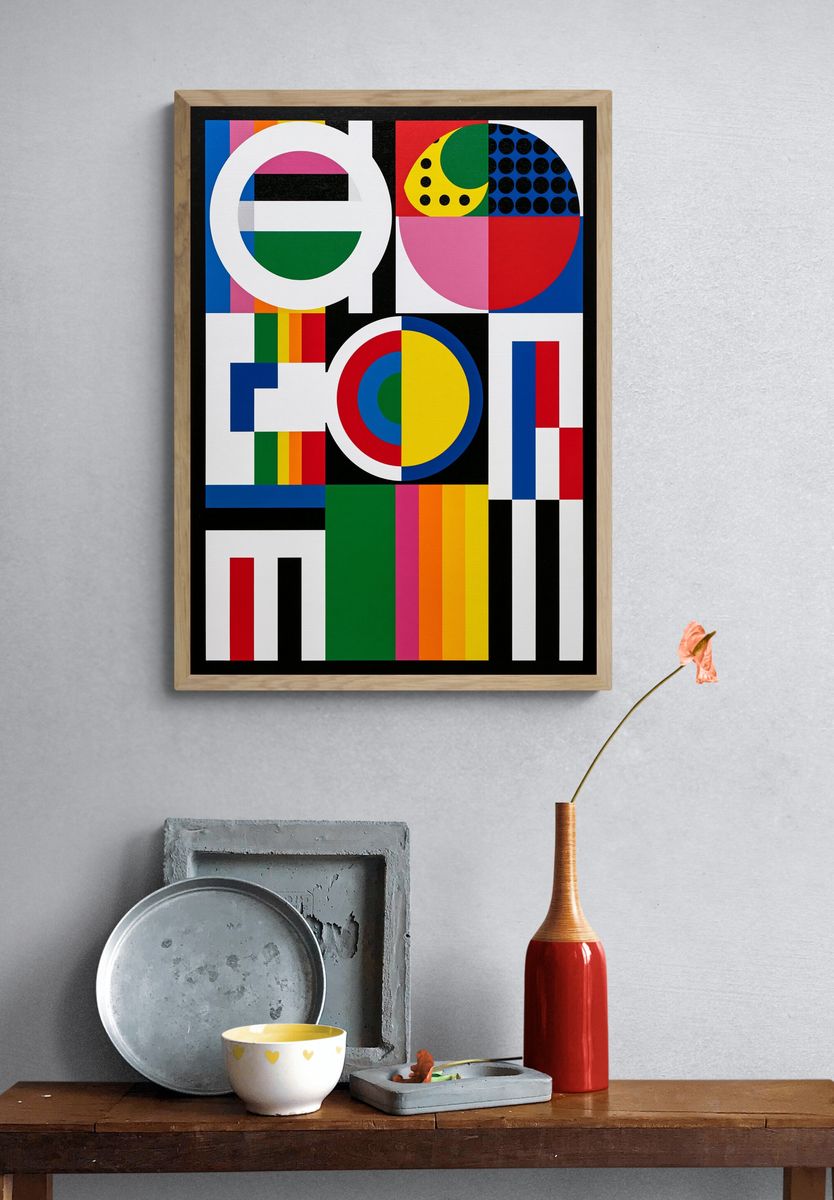 Geometric Color Blocks Abstract Poster. — room view 3