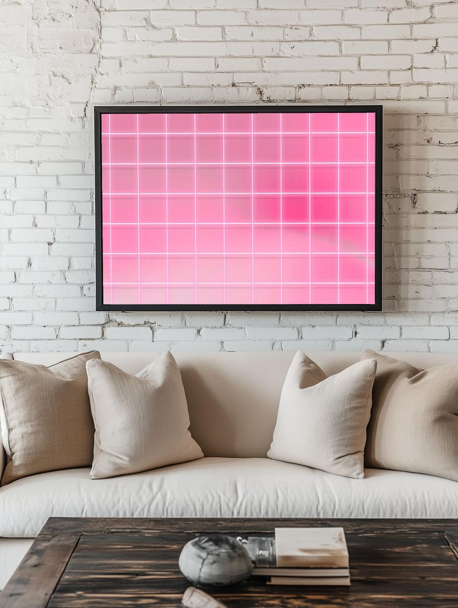 Neon pink grid patterned background. room preview