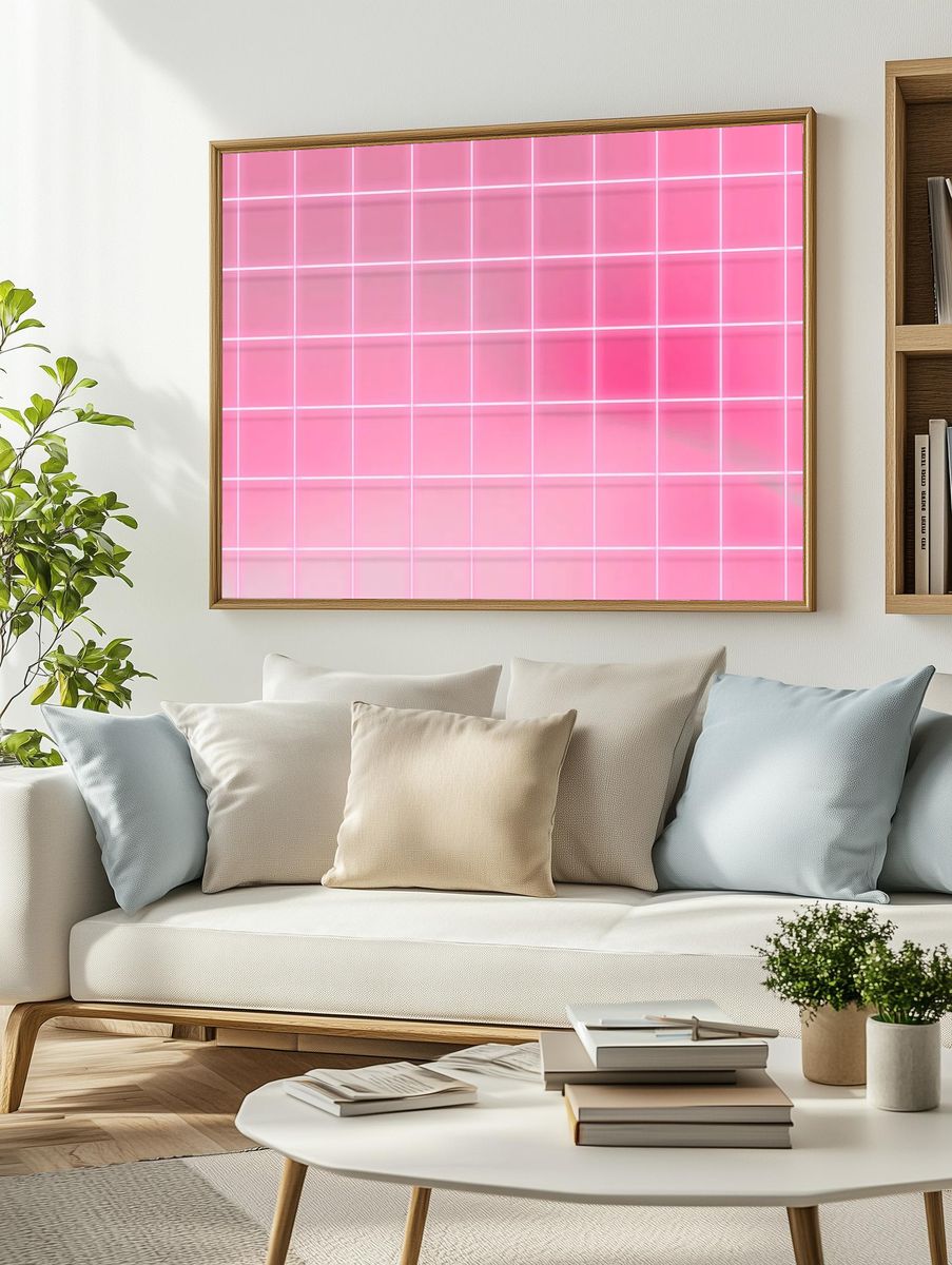 Neon pink grid patterned background. — room view 2