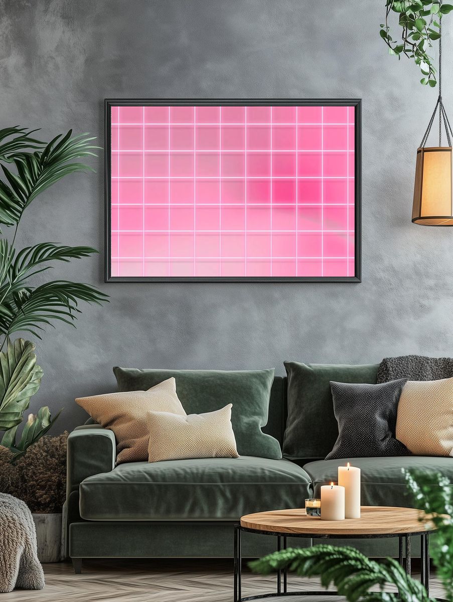 Neon pink grid patterned background. — room view 4