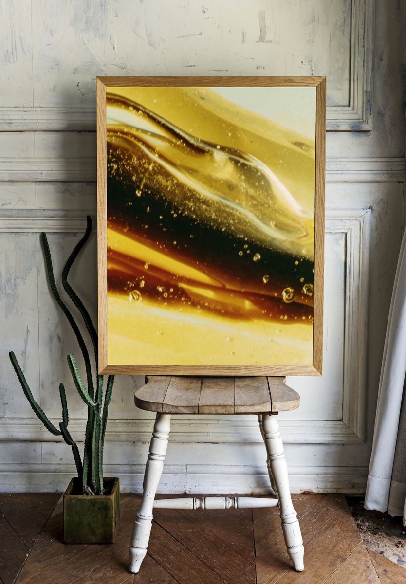 Golden Liquid Abstract Poster. — room view 1