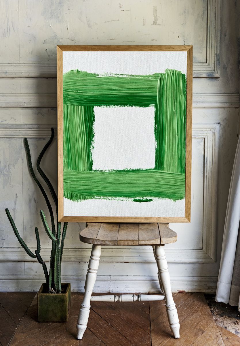 Green Brushstroke Frame Abstract Poster. — room view 1