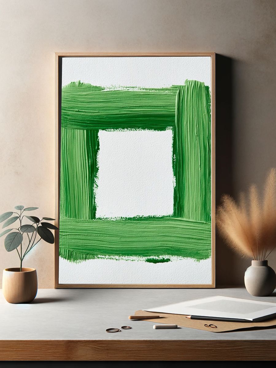 Green Brushstroke Frame Abstract Poster. — room view 2