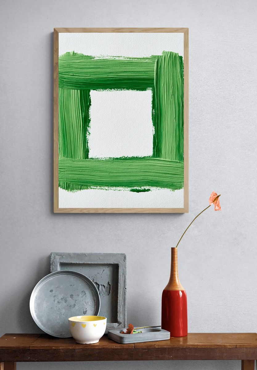Green Brushstroke Frame Abstract Poster. — room view 3