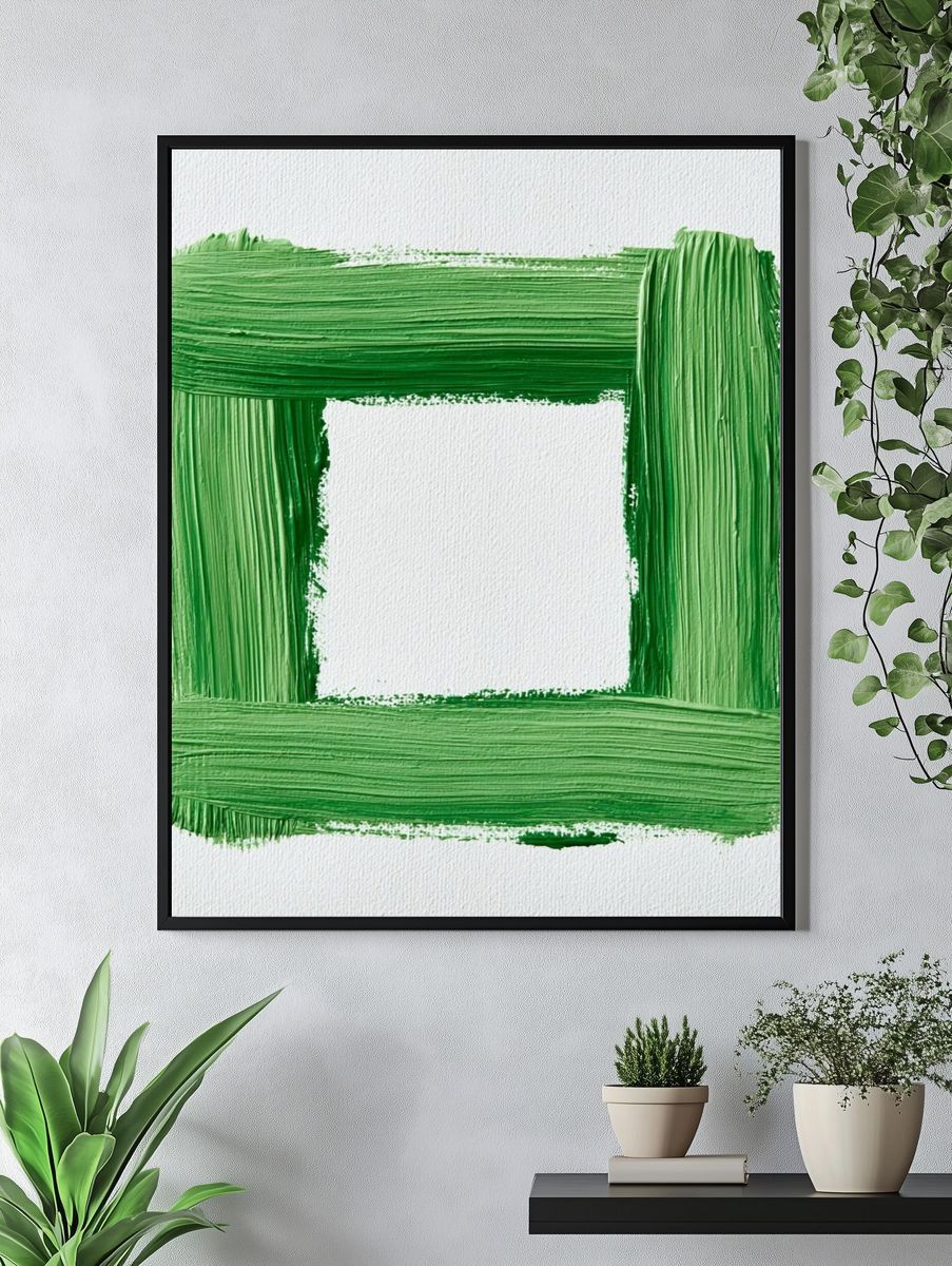 Green Brushstroke Frame Abstract Poster. — room view 4