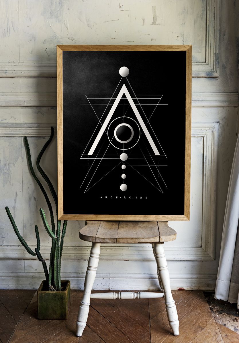 Geometric Arcane Black-White Poster. — room view 1