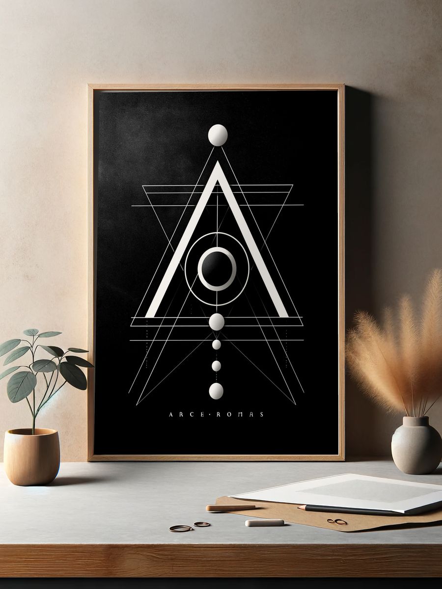 Geometric Arcane Black-White Poster. — room view 2