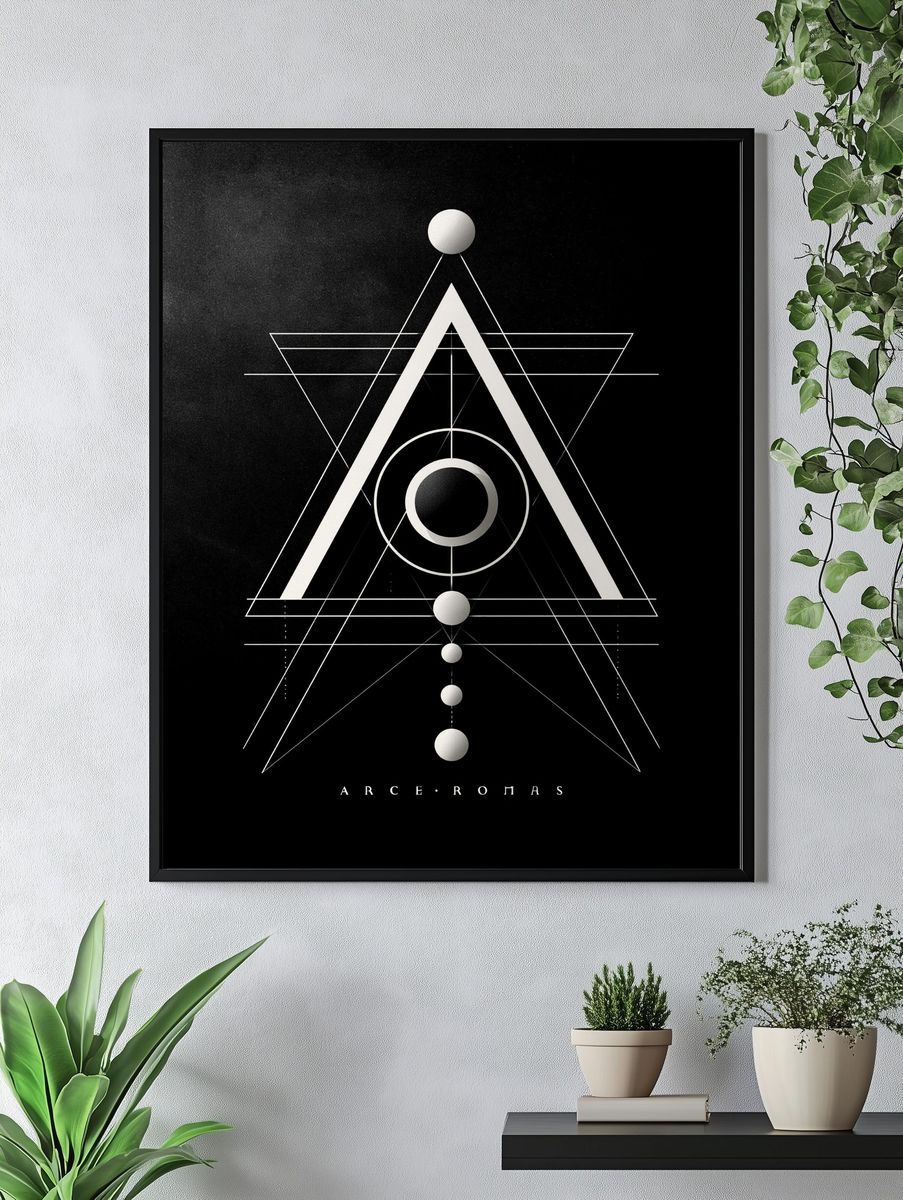 Geometric Arcane Black-White Poster. — room view 4