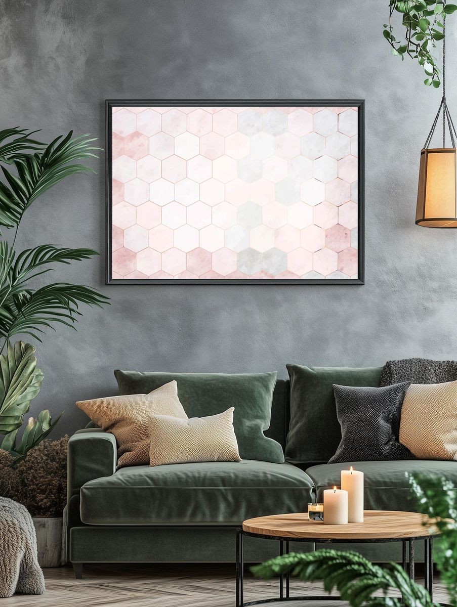 Hexagon pink marble tiles patterned. — room view 4