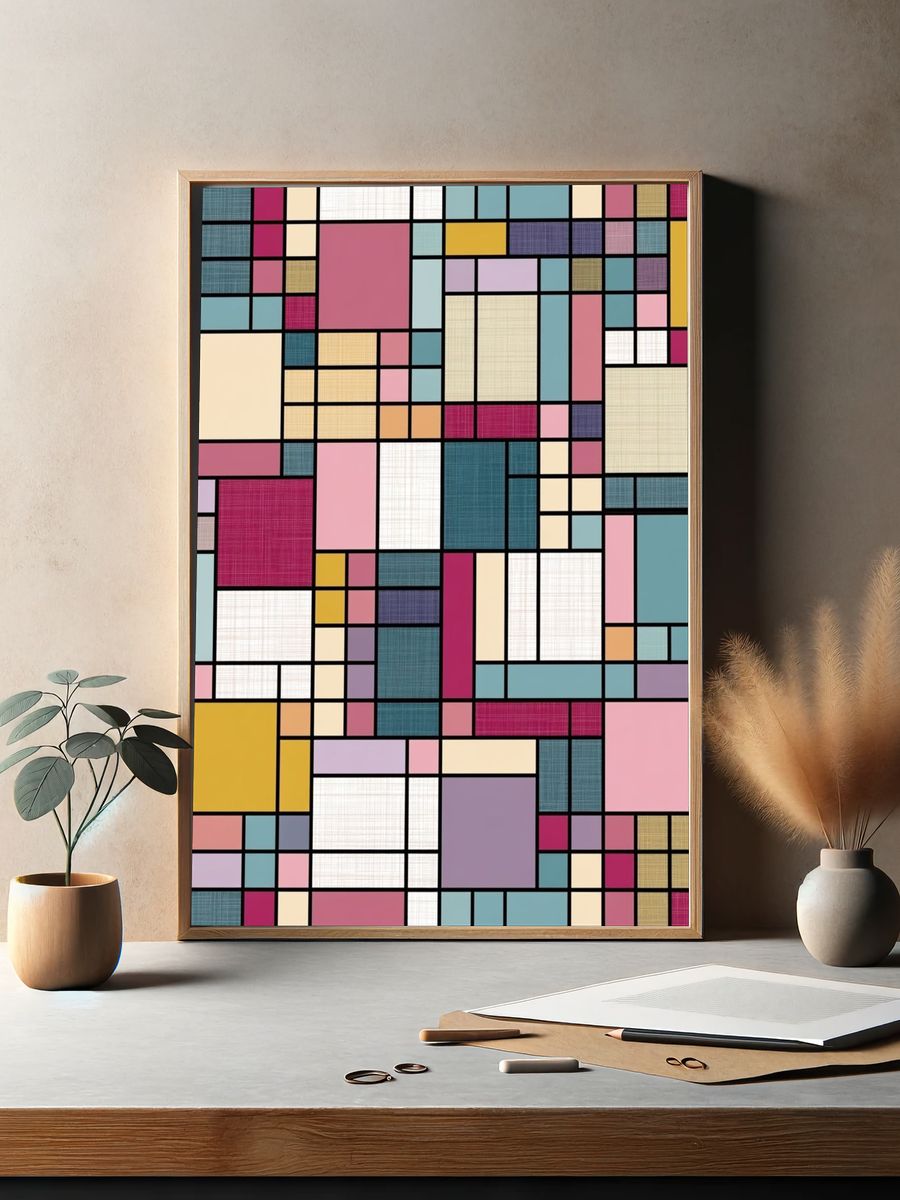 Color Block Grid Abstract Poster. — room view 2