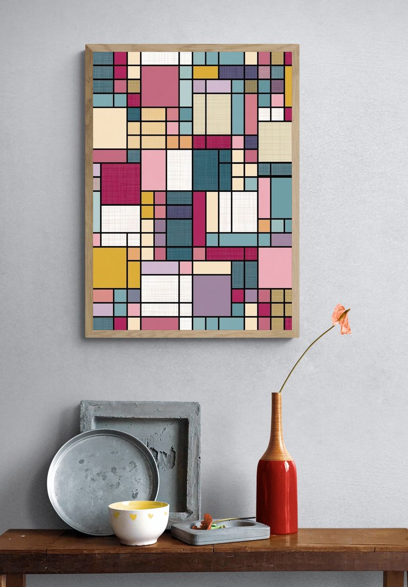 Color Block Grid Abstract Poster. — room view 3