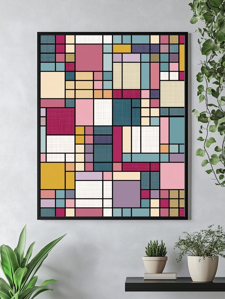 Color Block Grid Abstract Poster. — room view 4