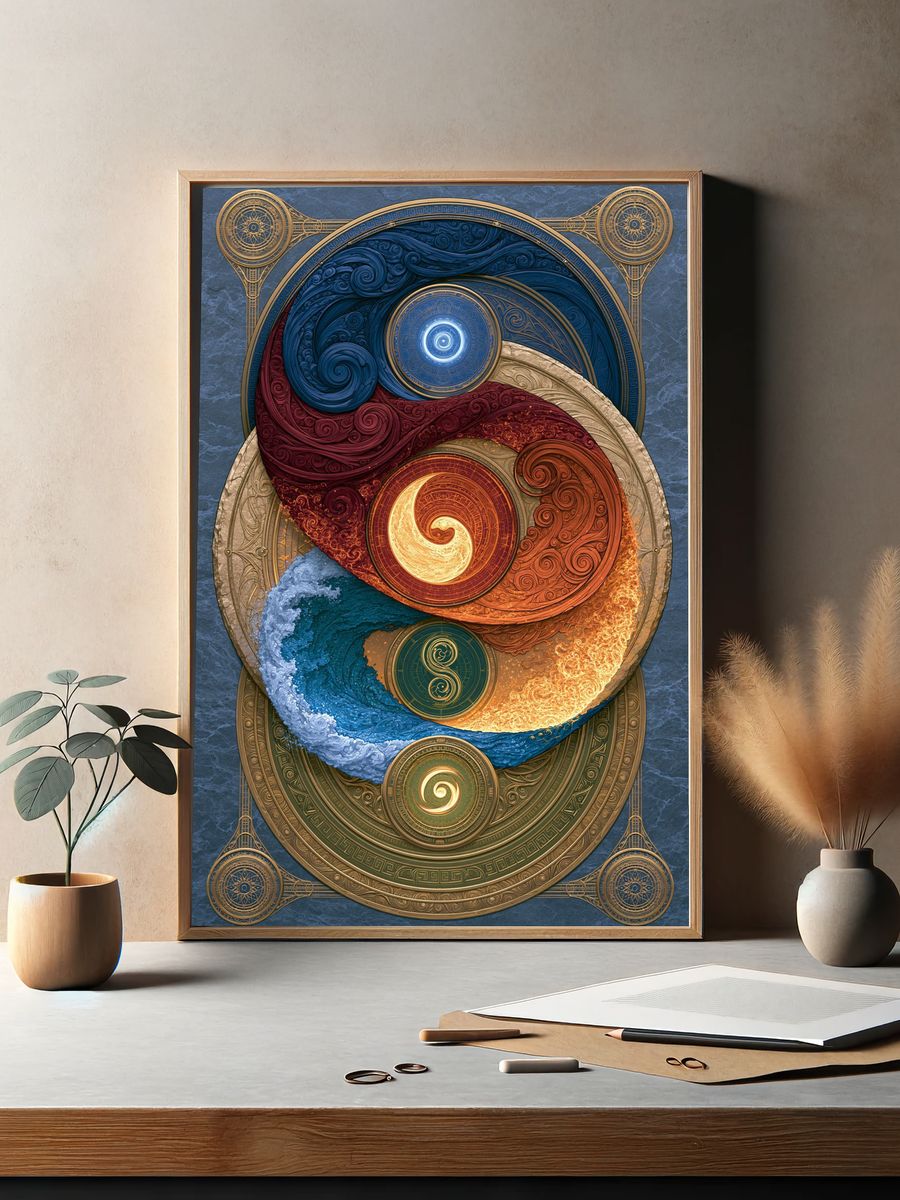 Yin Yang Cosmic Swirl Poster. — room view 2