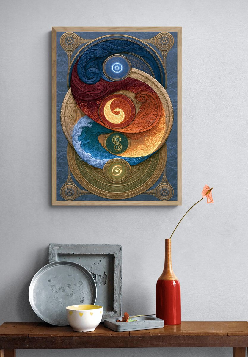 Yin Yang Cosmic Swirl Poster. — room view 3