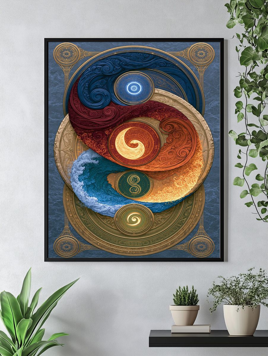 Yin Yang Cosmic Swirl Poster. — room view 4