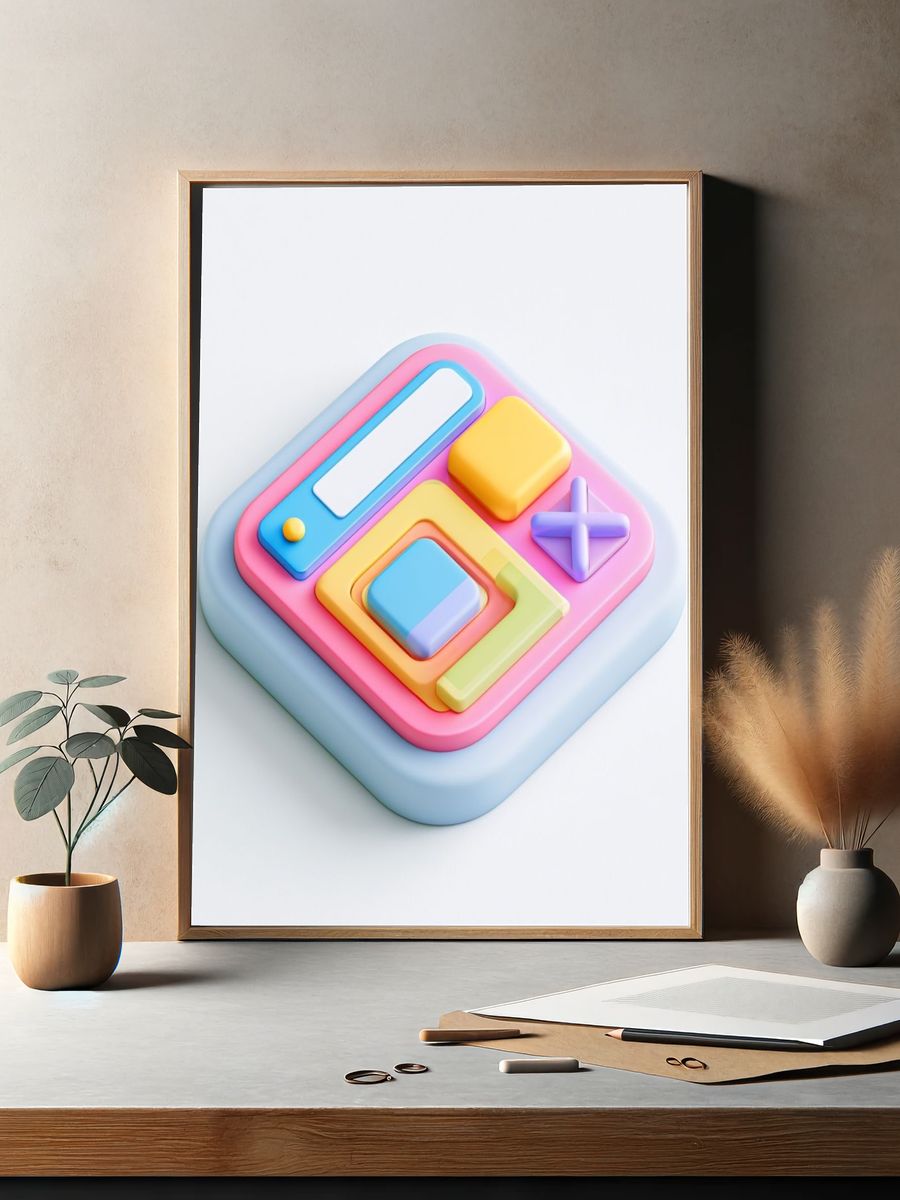 Pastel 3D Geometric Abstract Poster. — room view 2