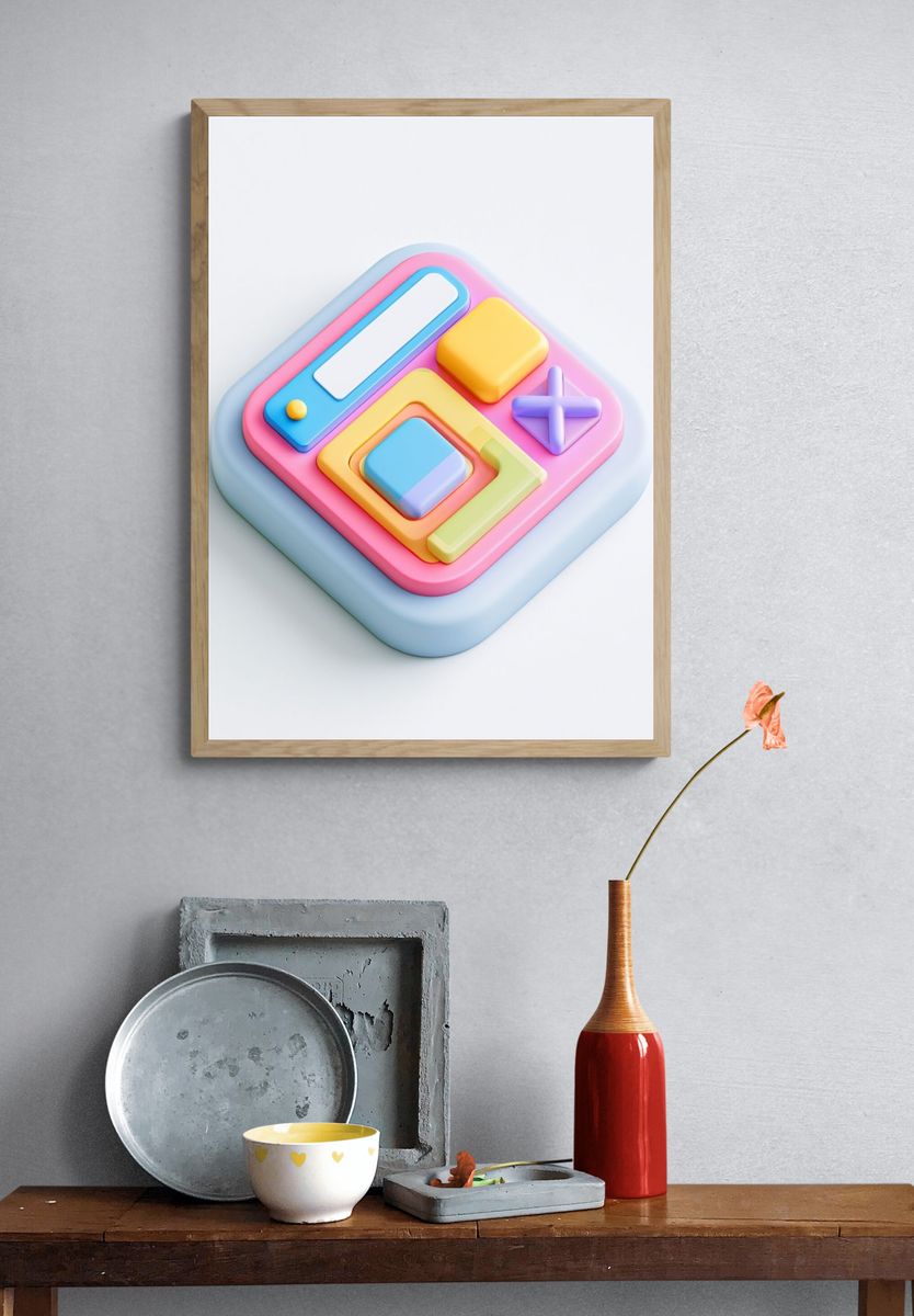 Pastel 3D Geometric Abstract Poster. — room view 3